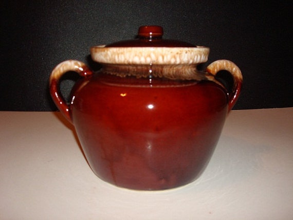 Vintage Brown Drip McCoy Stoneware Bean Pot With Lid