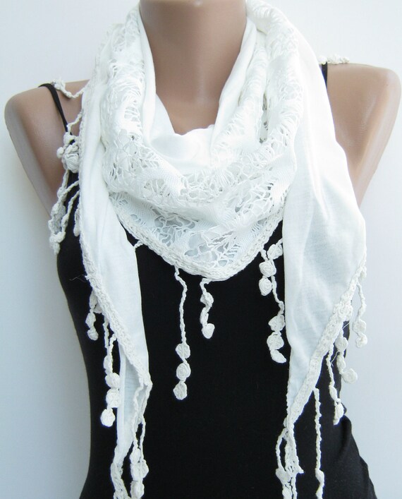 Ivory cotton lace scarfsummer shawl by sascarves on Etsy