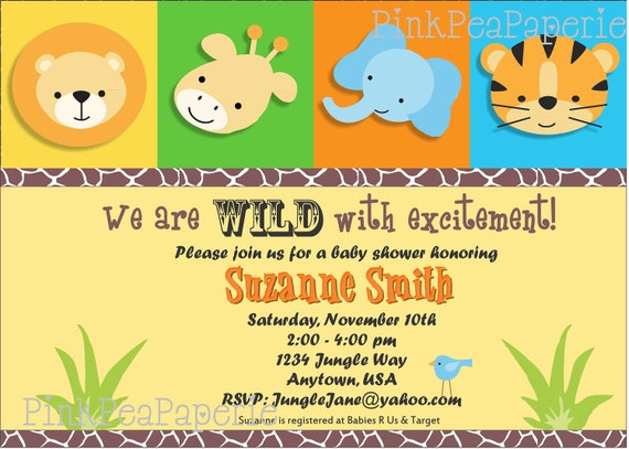 JUNGLE Animal Baby Shower Invitation - Digital Printable Il_570xn