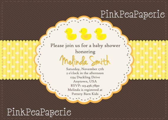 Little Yellow DUCKLINGS Baby Shower Invitation - Yellow Orange and Beige - Digital Printable Il_570xn