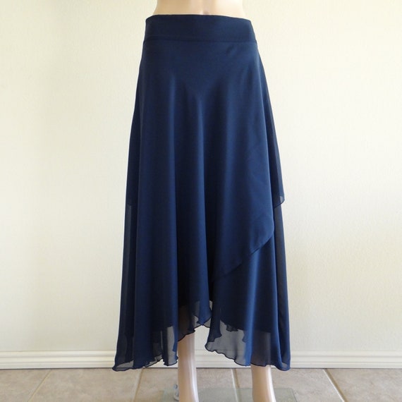 Navy Blue Long Skirt. Chiffon Maxi Skirt. Long Evening