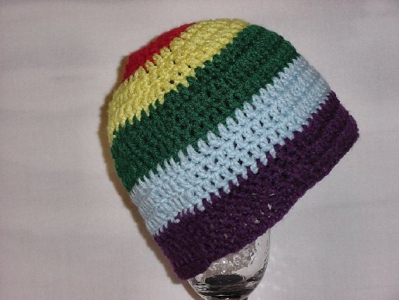 Gay Pride Rainbow Hat Crochet Adult