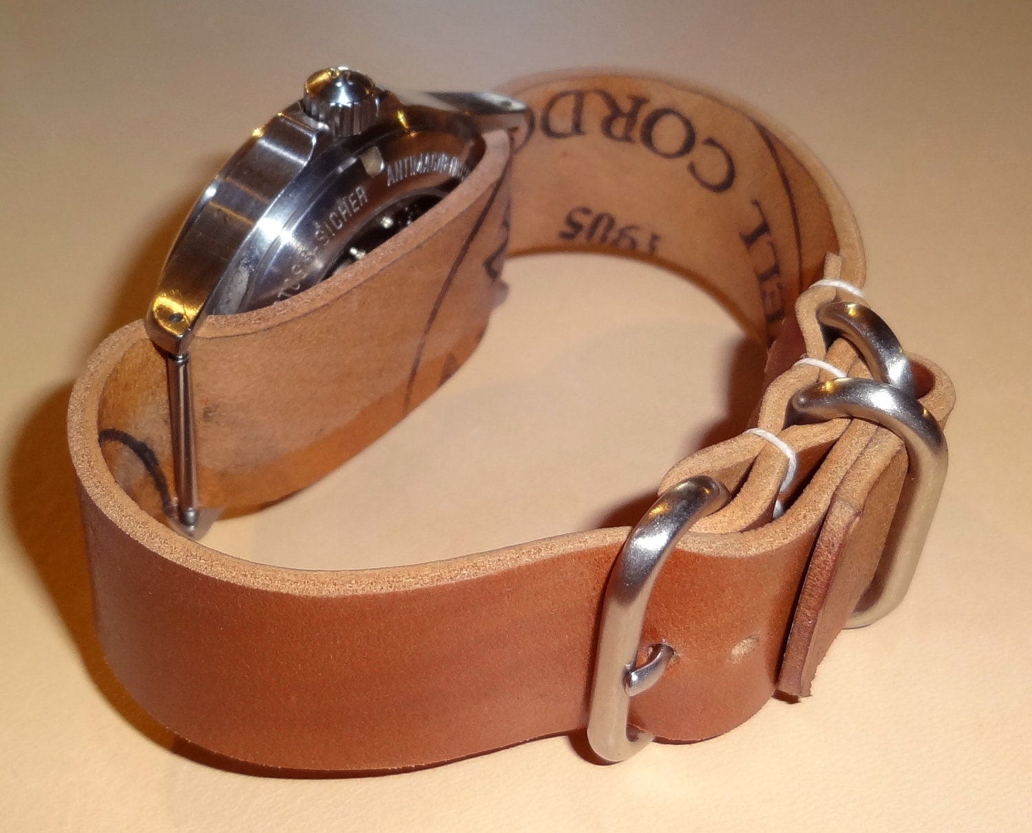 Genuine Horween Shell Cordovan Leather Zulu Strap Natural