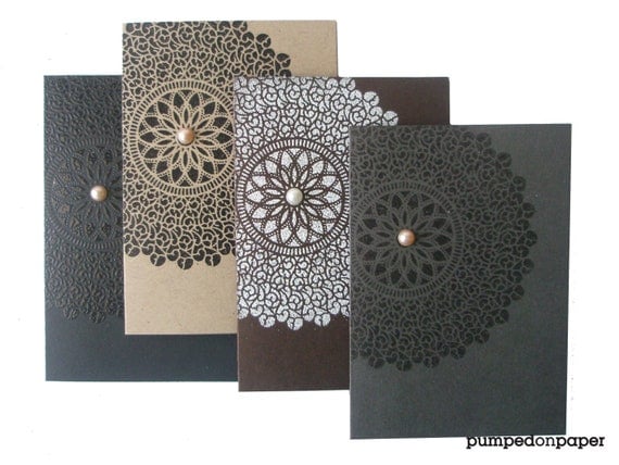 neutral note cards - lace starburst embossed  - assorted color collection - set of 4