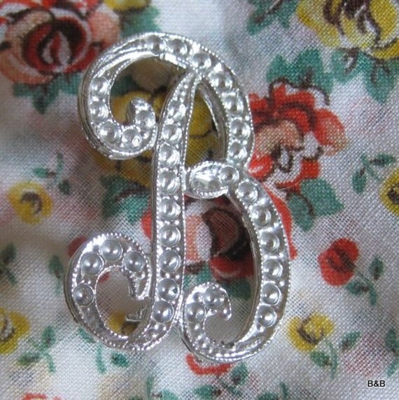 Vintage Monogram Initial B Rhinestone Brooch Setting Blank Pin