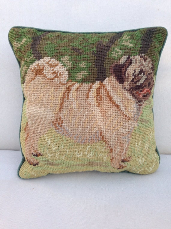 pug needlepoint pillow