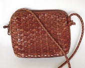 brown woven leather handbag