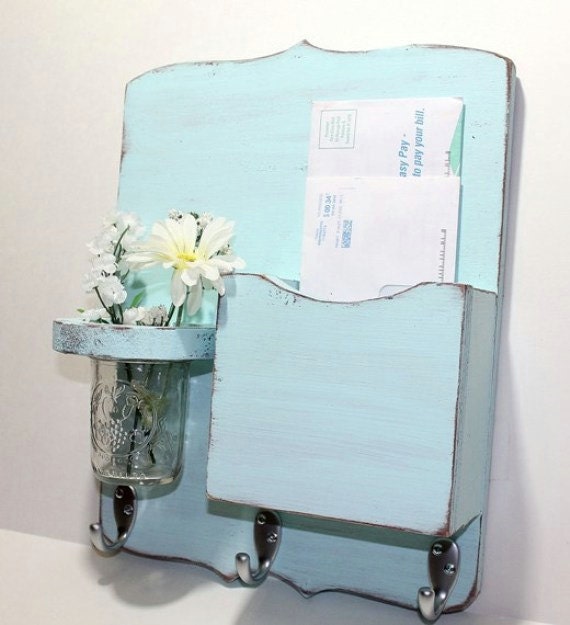Mail organizer shabby chic floral vase mail holder key