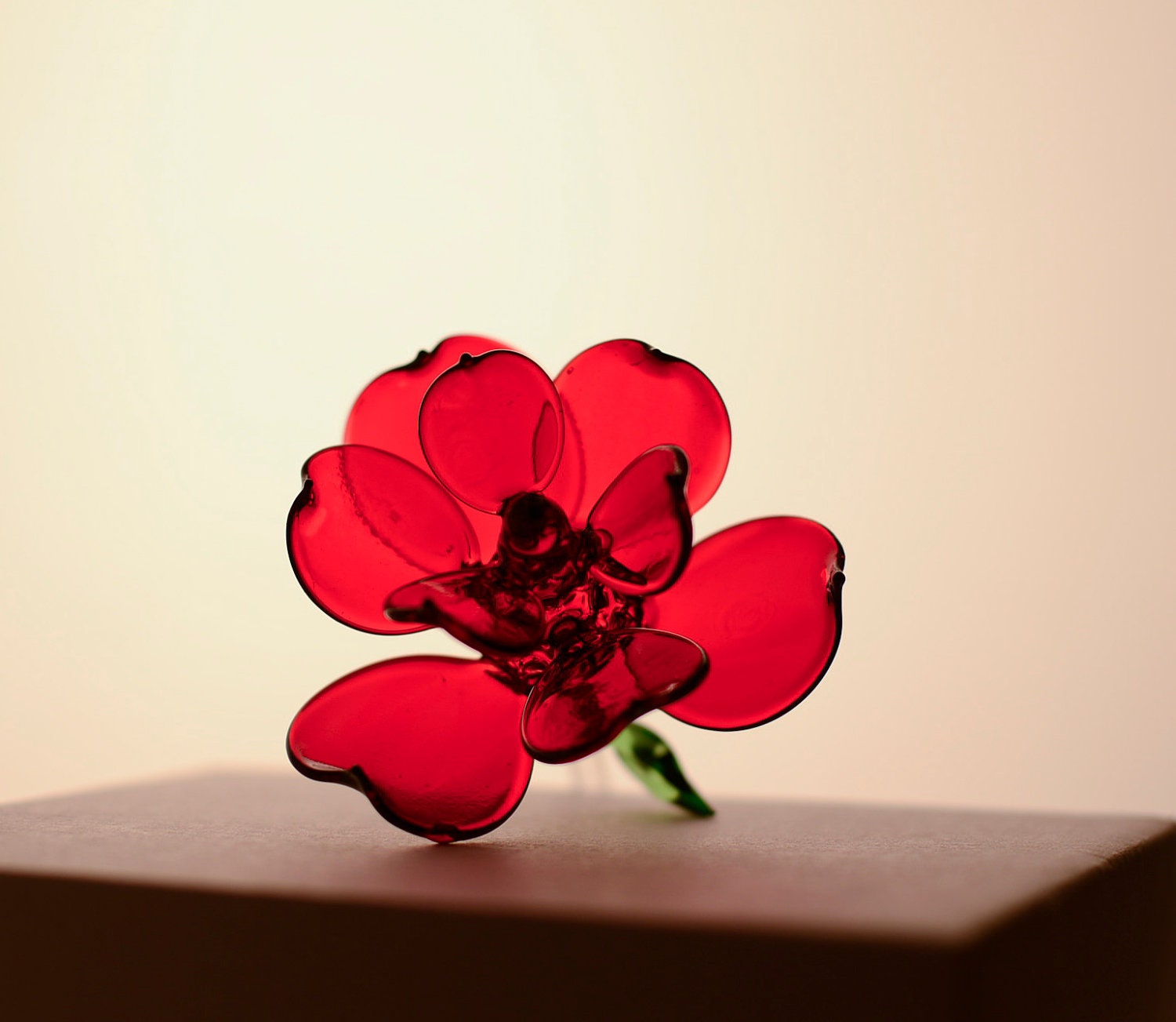 Large Hand Blown Glass Long Stemmed Rose