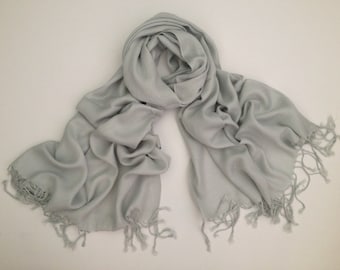 LIGHT GRAY pashmina scarf, silver pashmina, silver shawl, gray pashmina, shawl gray, shawl silver, wrap silver scarf, bridesmaid shawl
