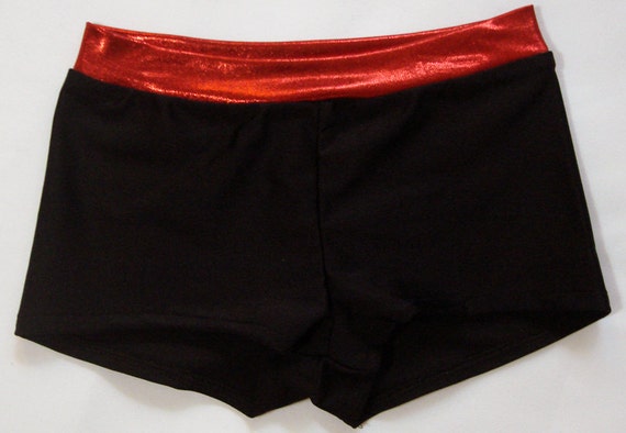Black Spandex Booty Shorts Dance Shorts with Red Sparkle