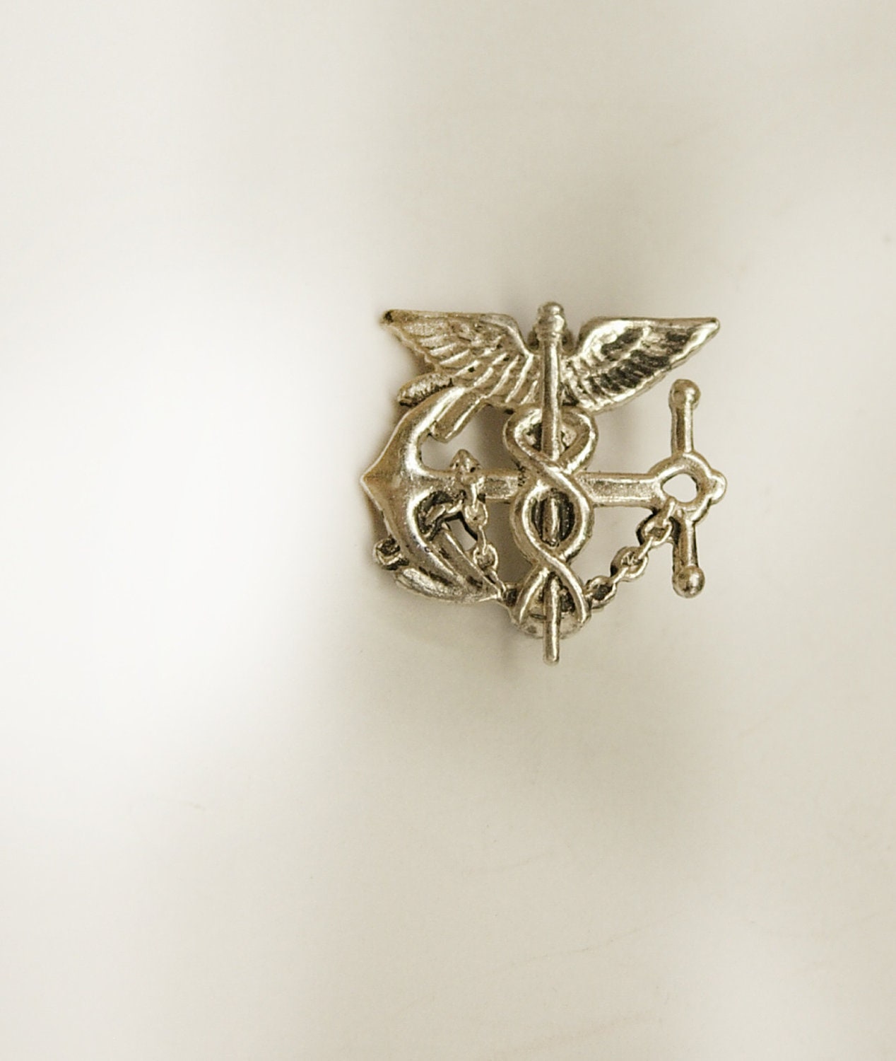 RESERVED Sterling Silver Navy Anchor Caduceus Medical Pin 2.40