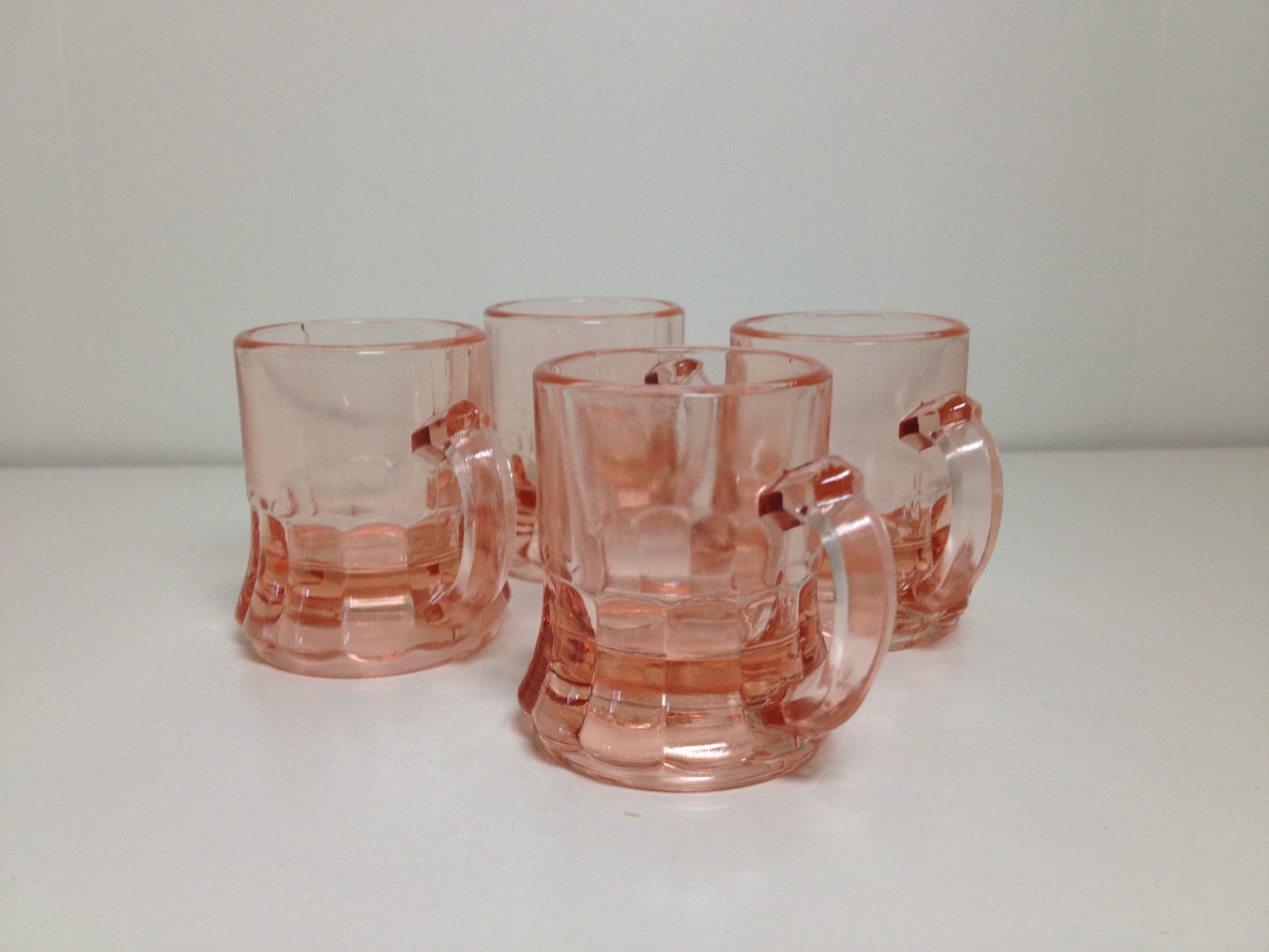 Set of 4 Shot Glasses Pink Depression Glass 1940's