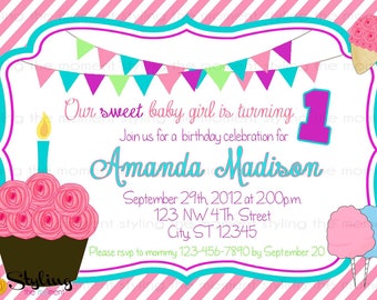Cupcake Sweet Shop Birthday Invitation