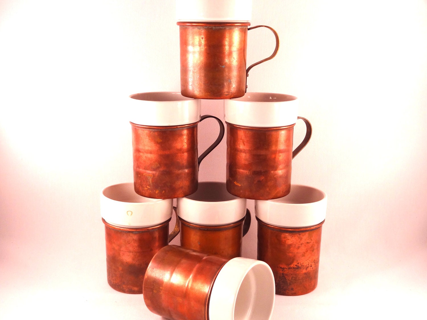 Vintage Copper Mugs With Ceramic Inserts by MarketPlaceVintage