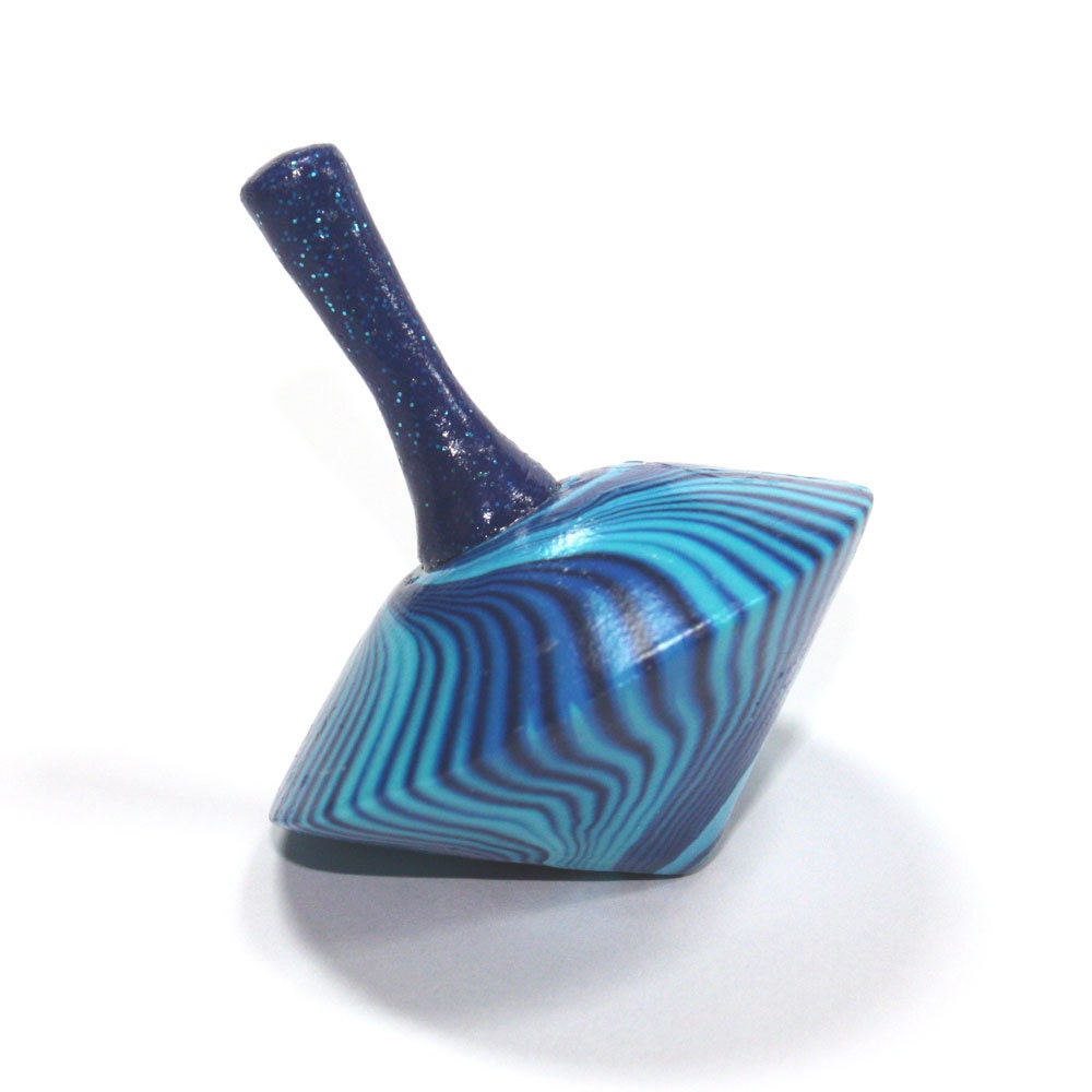 Unique spinning top blue and turquoise stripes spinning top
