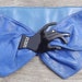 Vintage French style 1960's electric blue leather waist belt with diamante/crystal enhanced black Galalith/Bakelite hand buckle