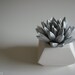 Silver Succulent Sculpture in White Modern Faceted Geometric Container, Centerpiece, Desktop Accessory