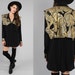 Vtg 80s Black Gold Avant Garde Tunic Shirt Mini Dress OS L