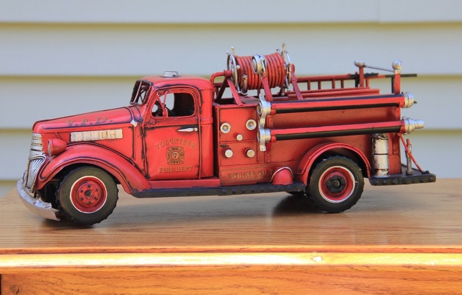 Vintage Fire Truck Toy Metal Great for play or by JoyfulMemories