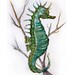 Watercolor painting Seahorse-Art original-Seahorse in minty green painted by watercolors