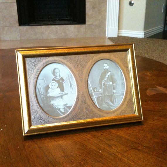 Antique Frame Intricate Embossed Metal Mat with Two Oval