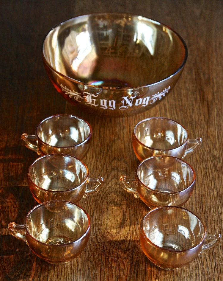 Vintage Carnival Glass Eggnog Punch Bowl Set by FlowerPowerNation