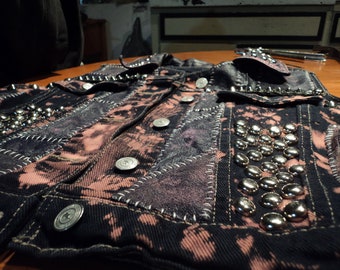 punk vest black bleached pink jeans and purple leather and studded size ...