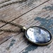 Silver Glass Pendant - Antiqued Brass Necklace With Hand Silvered Mirror Cabochon - Rustic Contemporary Fall Fashion