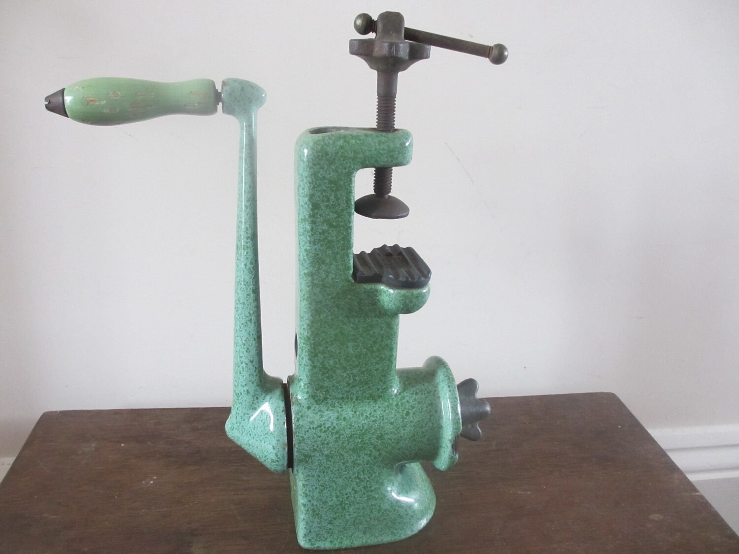 Vintage Mincer Grinder enamel Cast Iron
