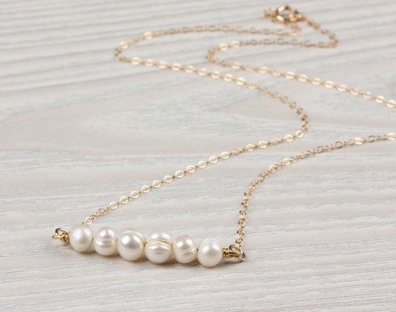 Pearl necklace tiny pearl necklace gold pendant by OlizzJewelry