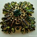 Vintage Brooch Green Rhinestone
