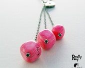 pink turquoise nugget beads with silver lock charm and silver chain necklace - PrettyPany