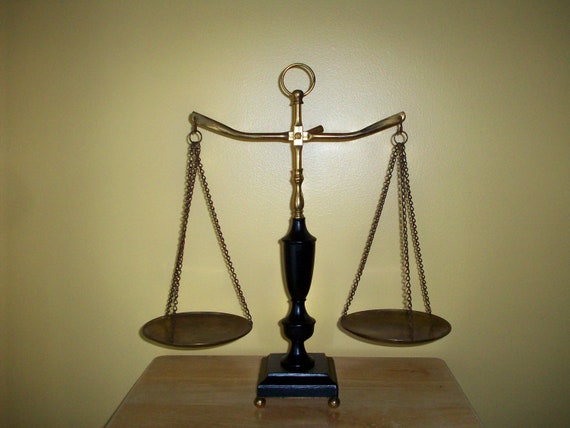 Vintage Justice Balance Scale Black and Gold by AnnetteAttic