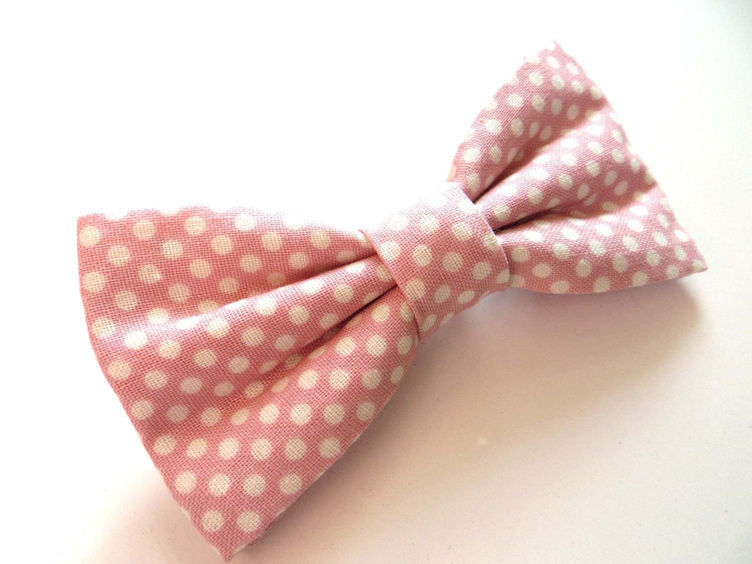 Dusty Pink Bow Tie With White Polka Dots in by TangledTiesBowTies