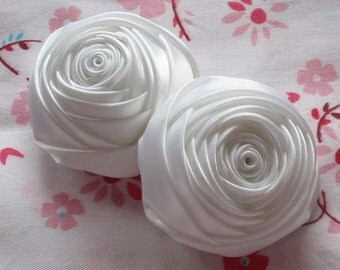 2 Handmade Rolled Roses (2 inches) in White MY-012-05 Ready To Ship