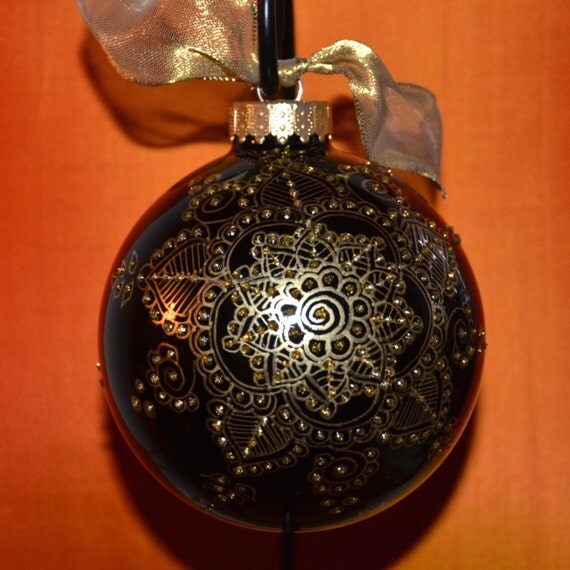 christmas ornament black glass bulb hand painted gold design christmas ornament black glass bulb hand painted gold design