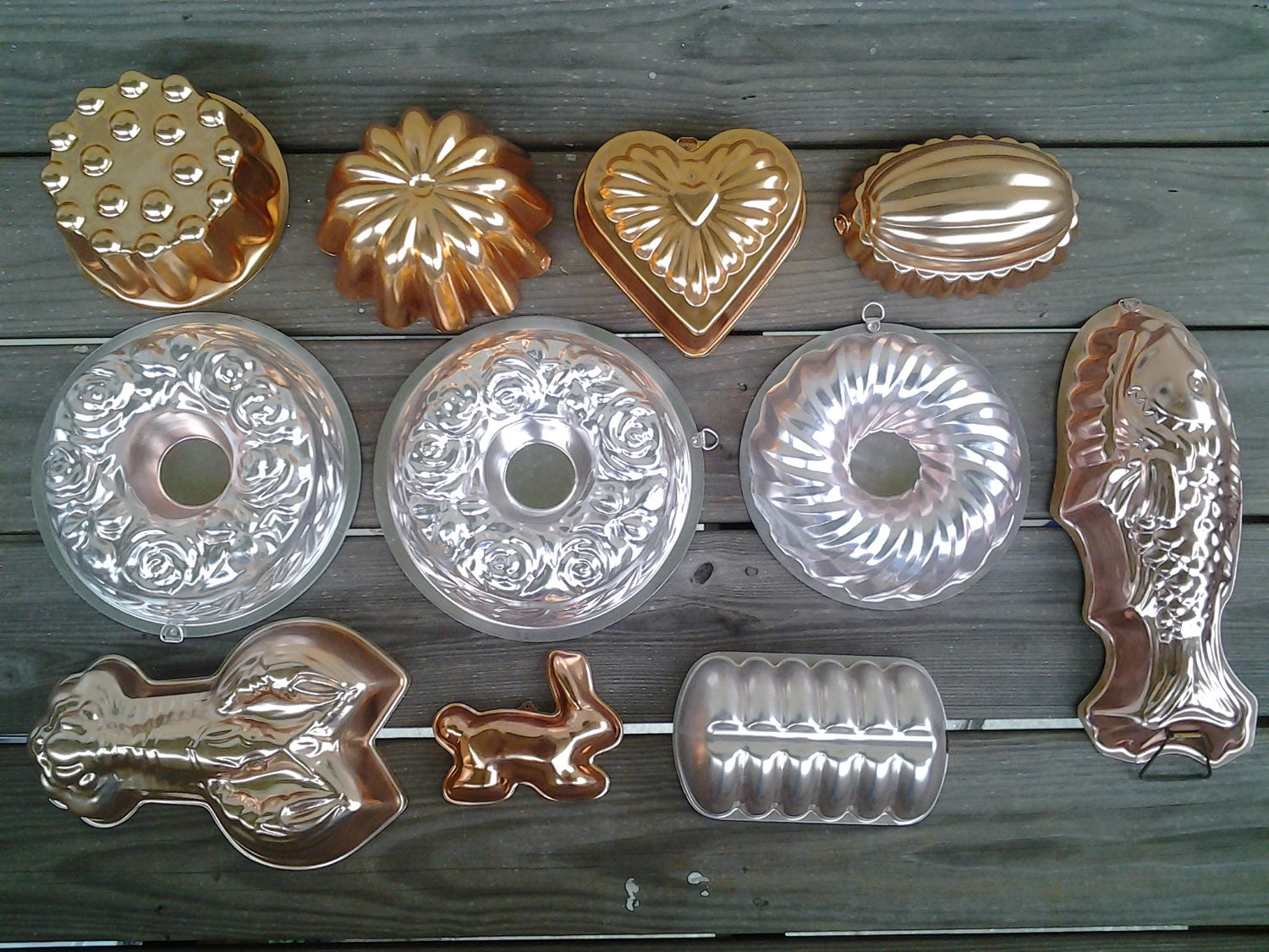 Set of 11 Vintage Copper Jello Molds 1960s Fish Lobster Heart