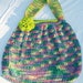 Cotton Candy - Crochet bag Hobo style-reusable market, grocery or beach bag , multi colored lime green trim, 100% washable cotton yarn