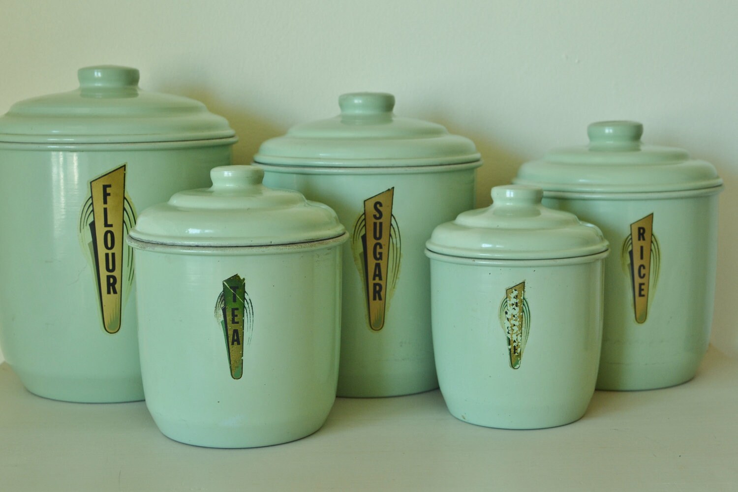 Vintage Green Tin Cannister Set