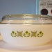 Vintage 1.5 Qt Fire King Anchor Hocking Green Meadow Milk Glass Casserole Dish with Lid Retro Kitchen Housewares