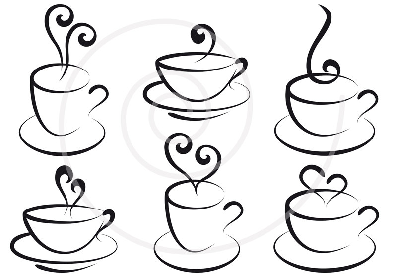 Coffee and tea cups with hearts digital clip art clipart