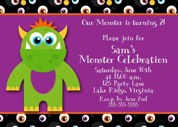Printable Green Monster Birthday Invitation Il_570xn