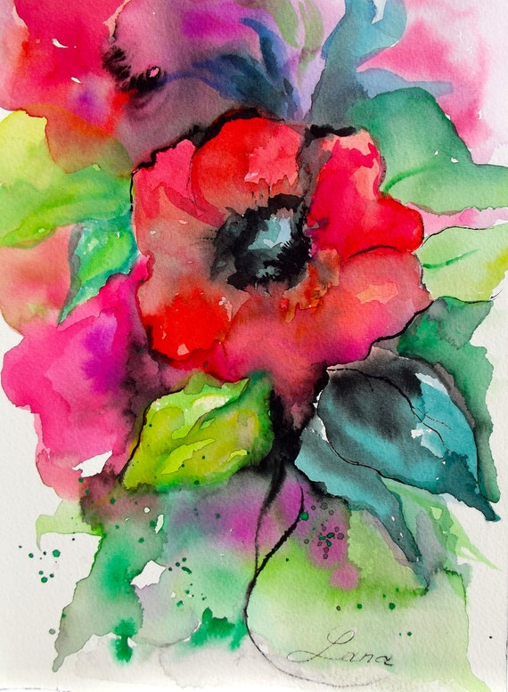 Abstract Original Watercolor Painting Free Shipping