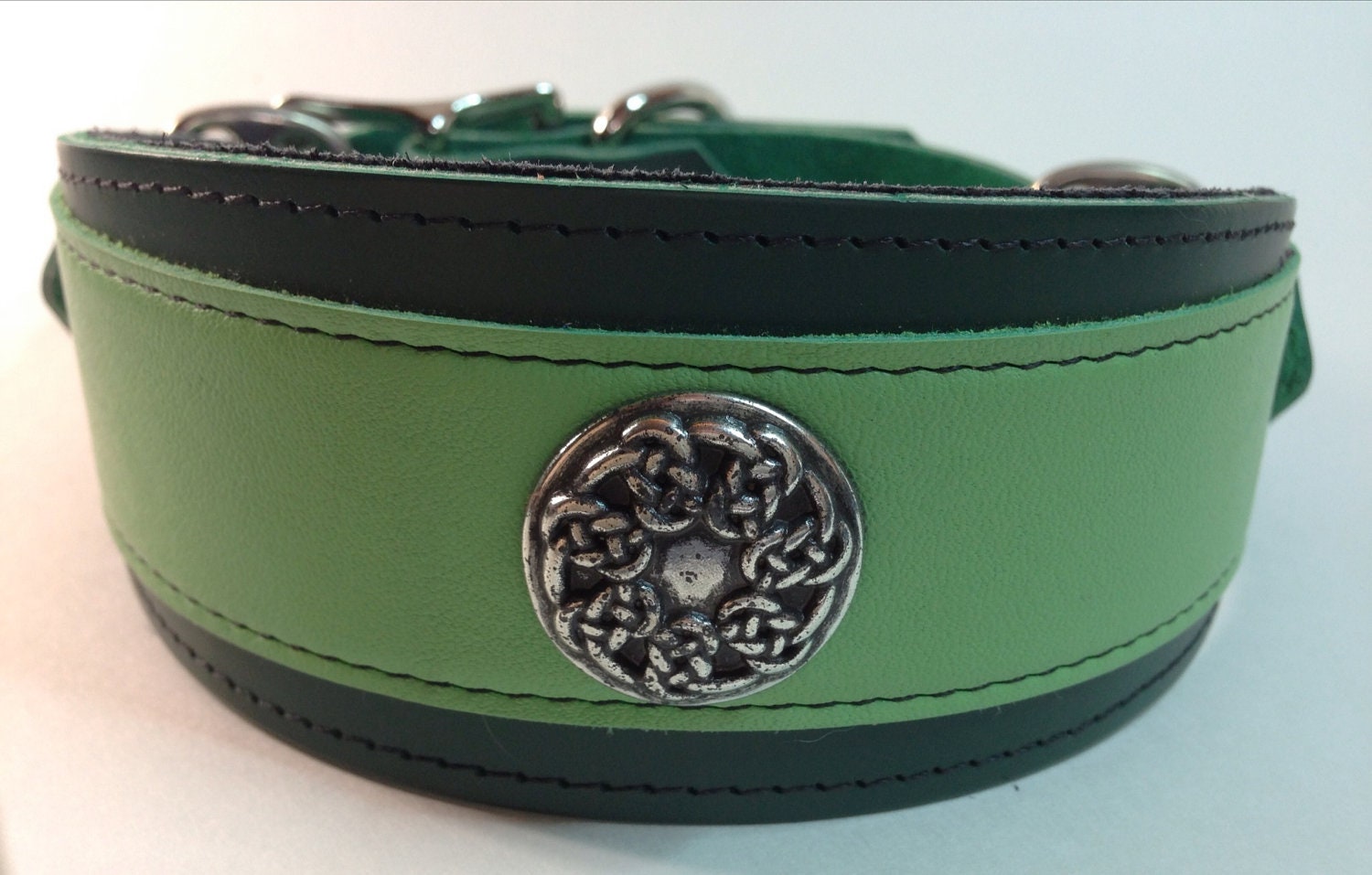 Green Celtic Adjustable leather martingale collar