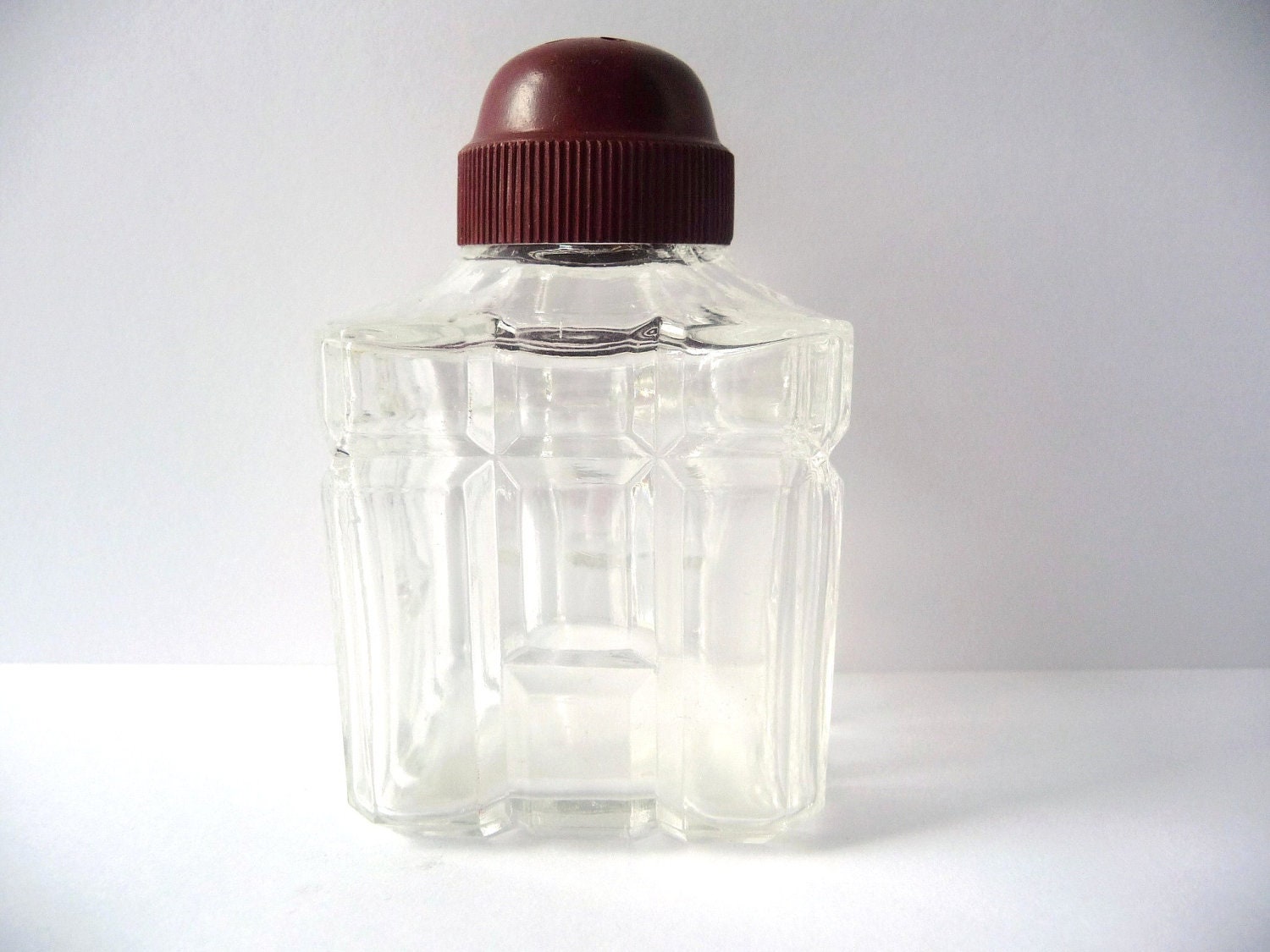 Vintage Shaker, Salt, Pepper, Cinnamon, Glass, Plastic Brick Lid