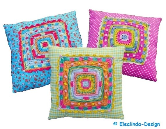 Big Granny Square pillow - crochet pattern & sewing instruction