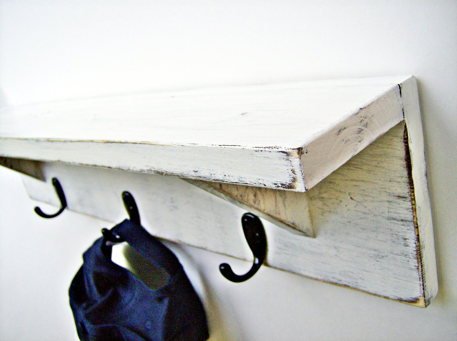 Wood Wall Shelf With Hooks ANTIQUE WHITE 24 Inch Rustic   Il Fullxfull.355610091 J8wo 