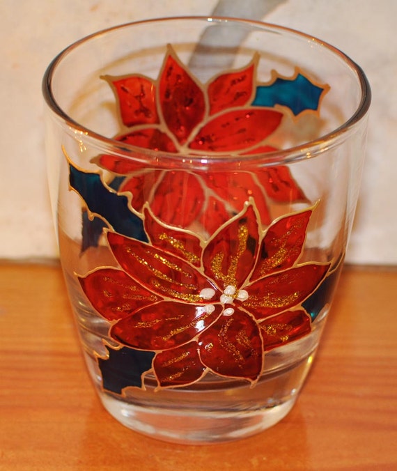 Items similar to Hand painted candle holder "Christmas poinsettia" on Etsy