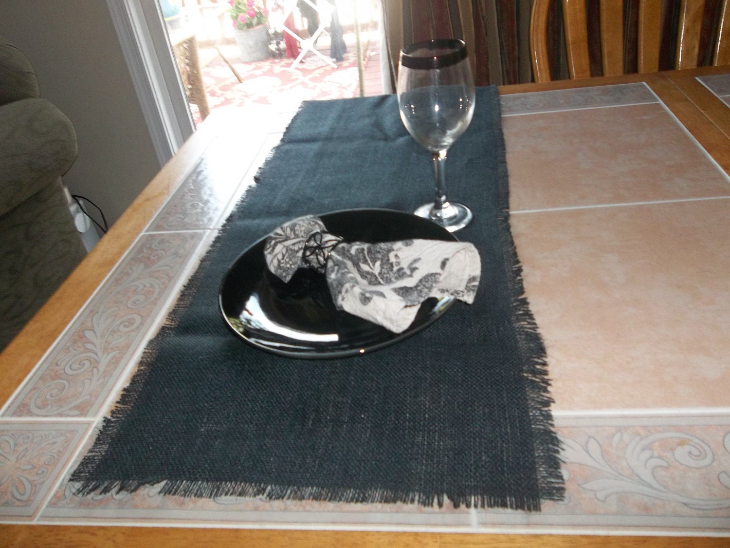 Black burlap table runner